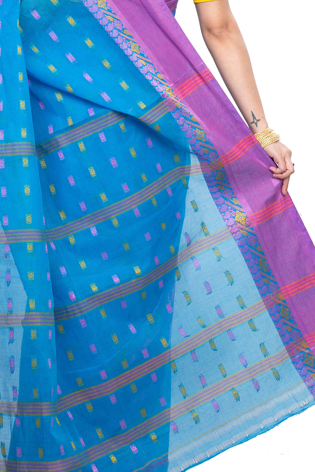 Sky Blue Pure Cotton ToraPar Tant Saree (881)